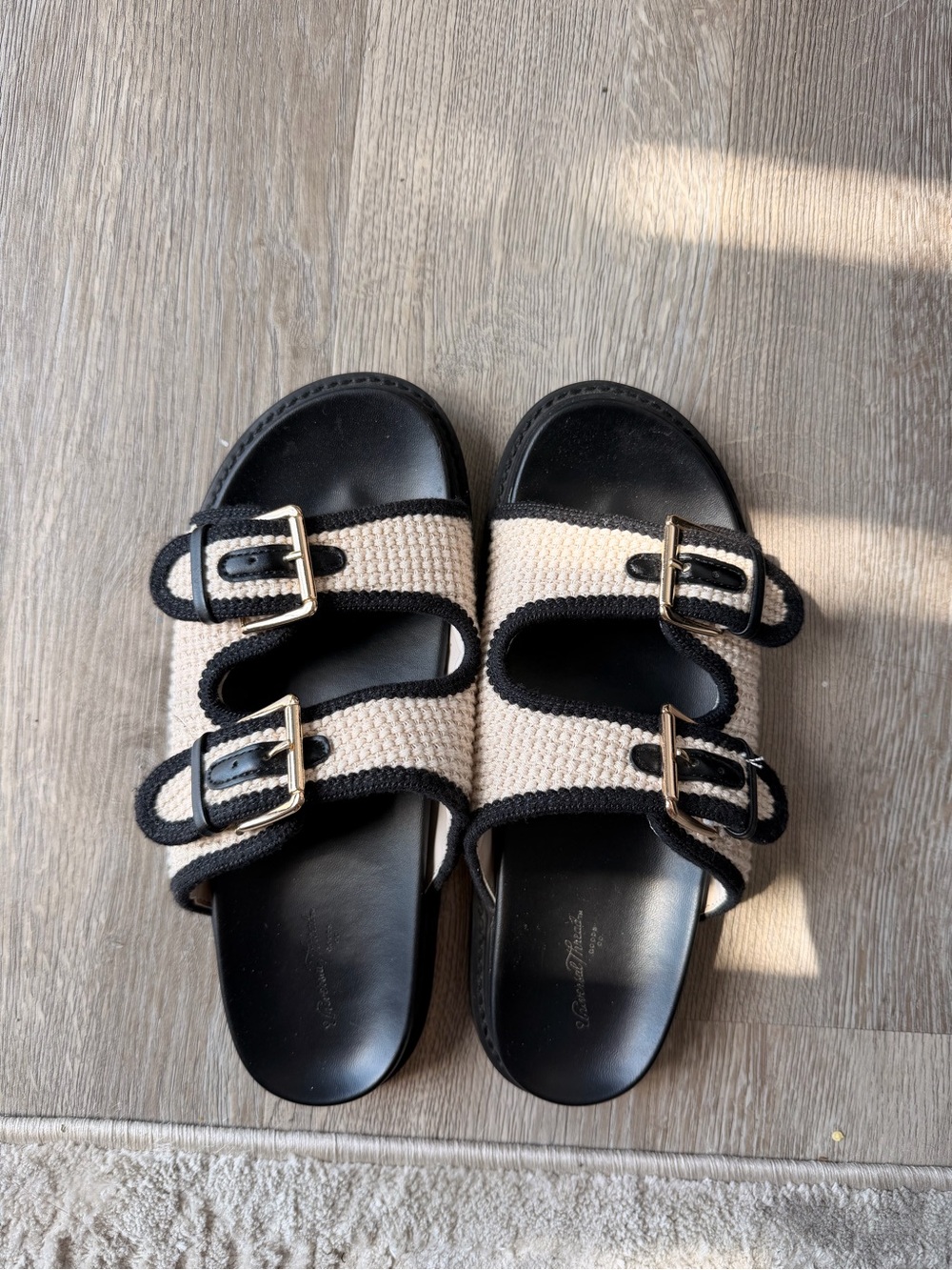 Target Black & Cream Woven Double-Buckle Slide Sandals